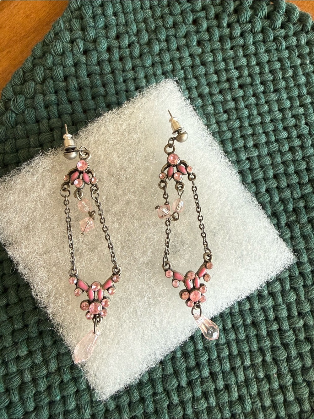 Vintage-Style Pink Crystal Dangle Earrings